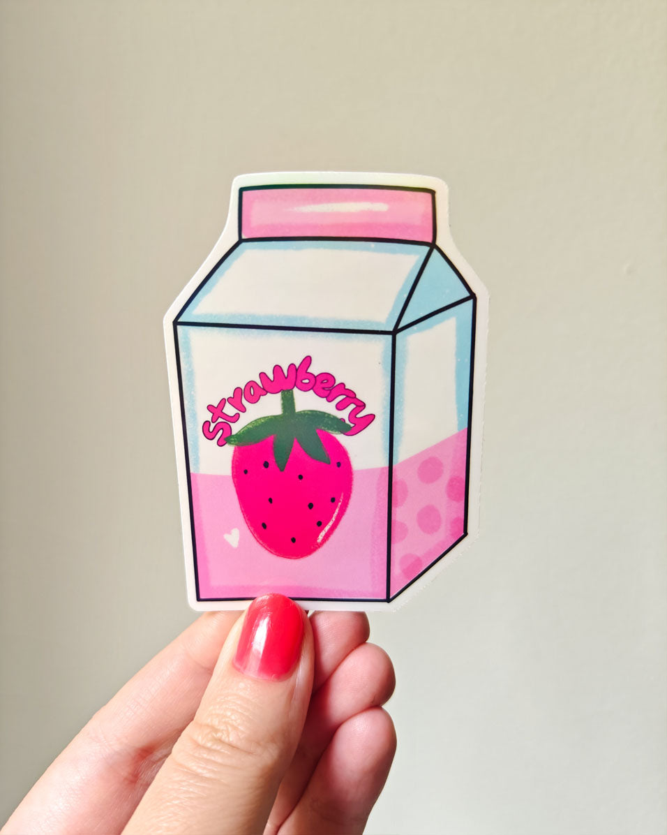 Strawberry Milk Holographic Vinyl Sticker