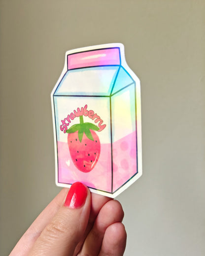 Strawberry Milk  Holographic Vinyl Sticker